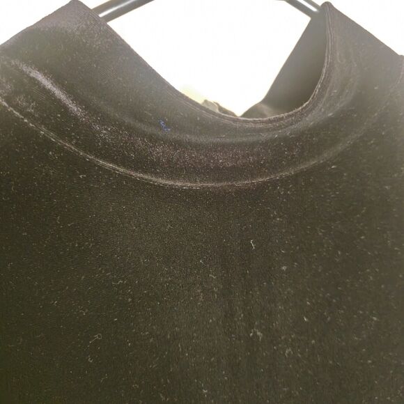 Susan Graver Style Women's L Black Velvet Short Sleeve Mockneck Midi Dress - Picture 5 of 15